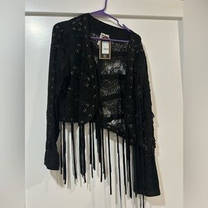 Vocal Black Blazer with Fringe Details